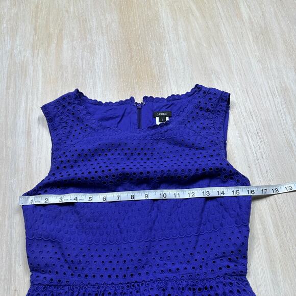 J Crew Purple Eyelet Sleeveless Fit & Flare Dress Cotton Lined Zip Back Size 4 - Picture 6 of 12